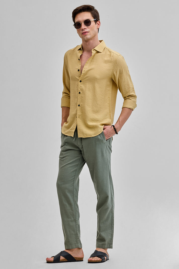 Yellow Textured Linen Blend Shirt