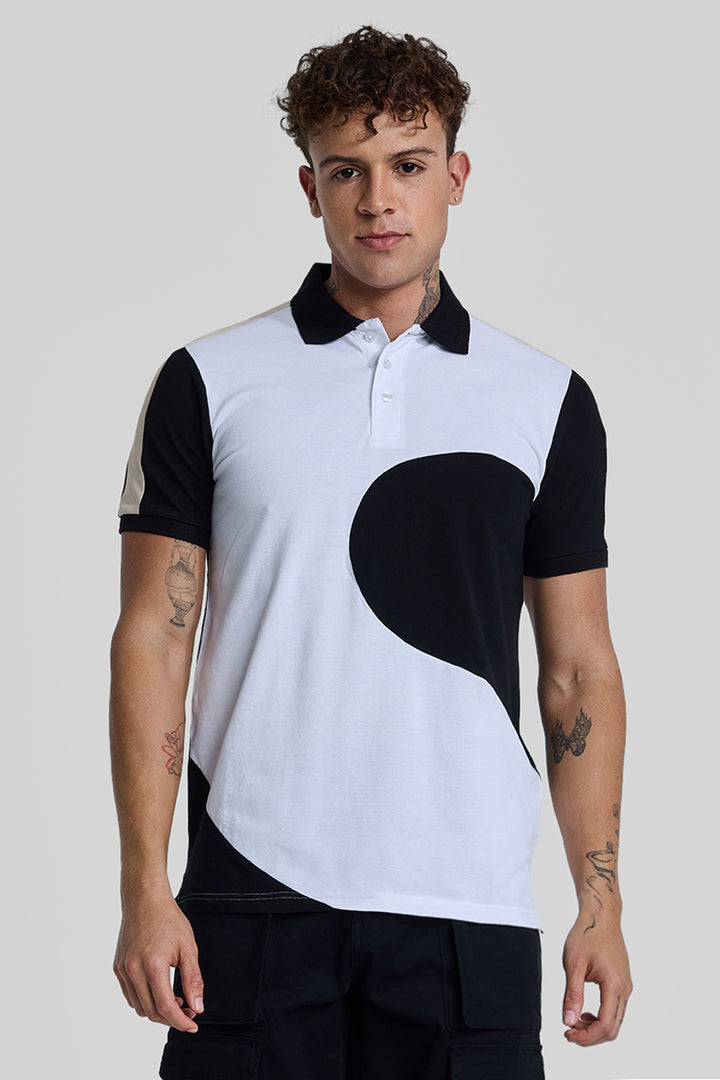 White Colourblocked Polo T-Shirt