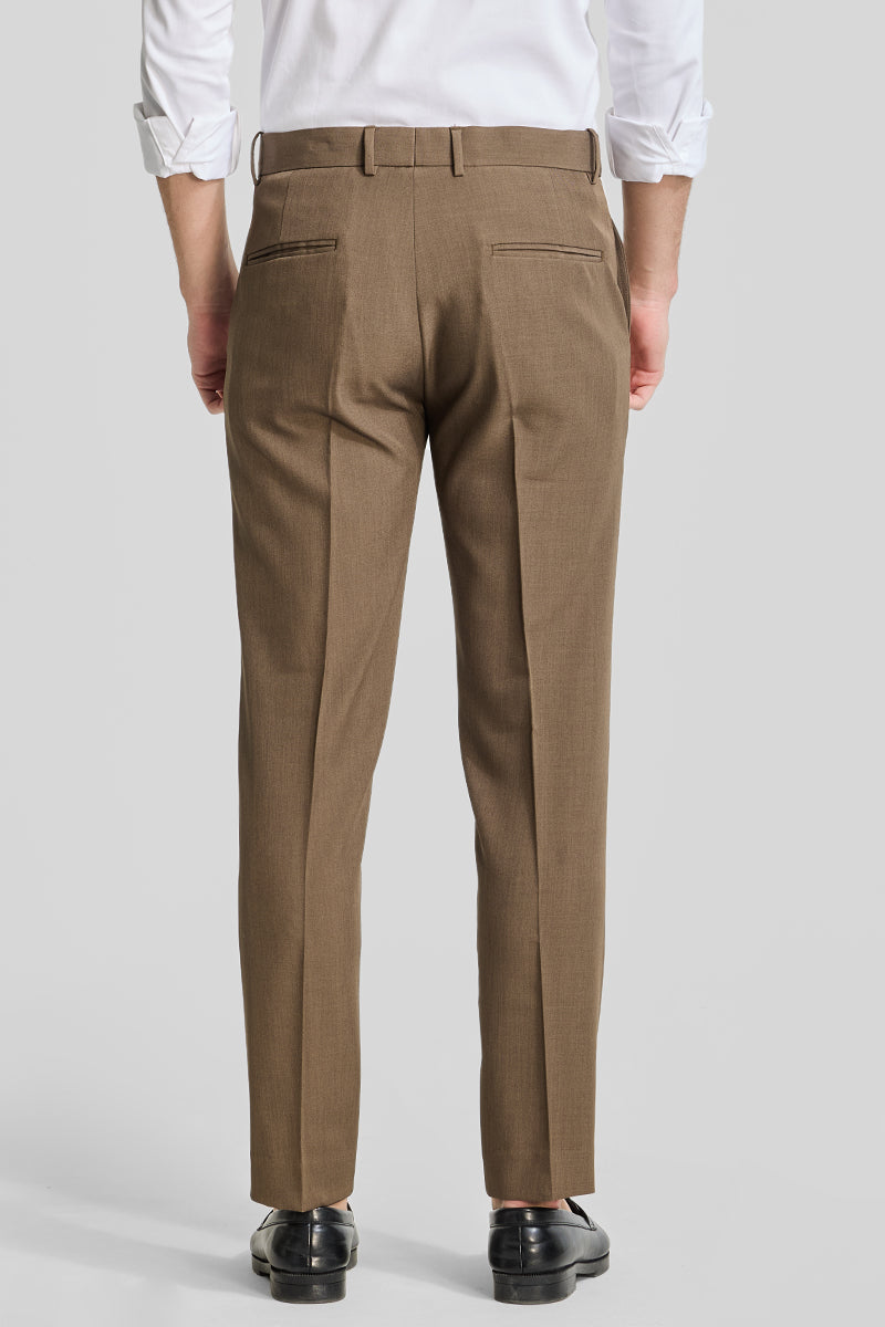 Brown Stretch Slim Fit Trousers