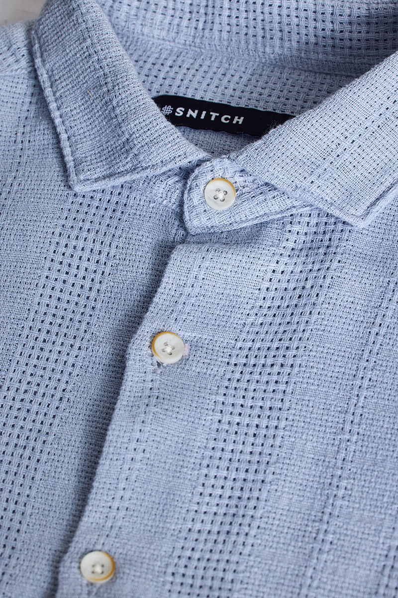 Light Blue Knitted Slim Fit Shirt