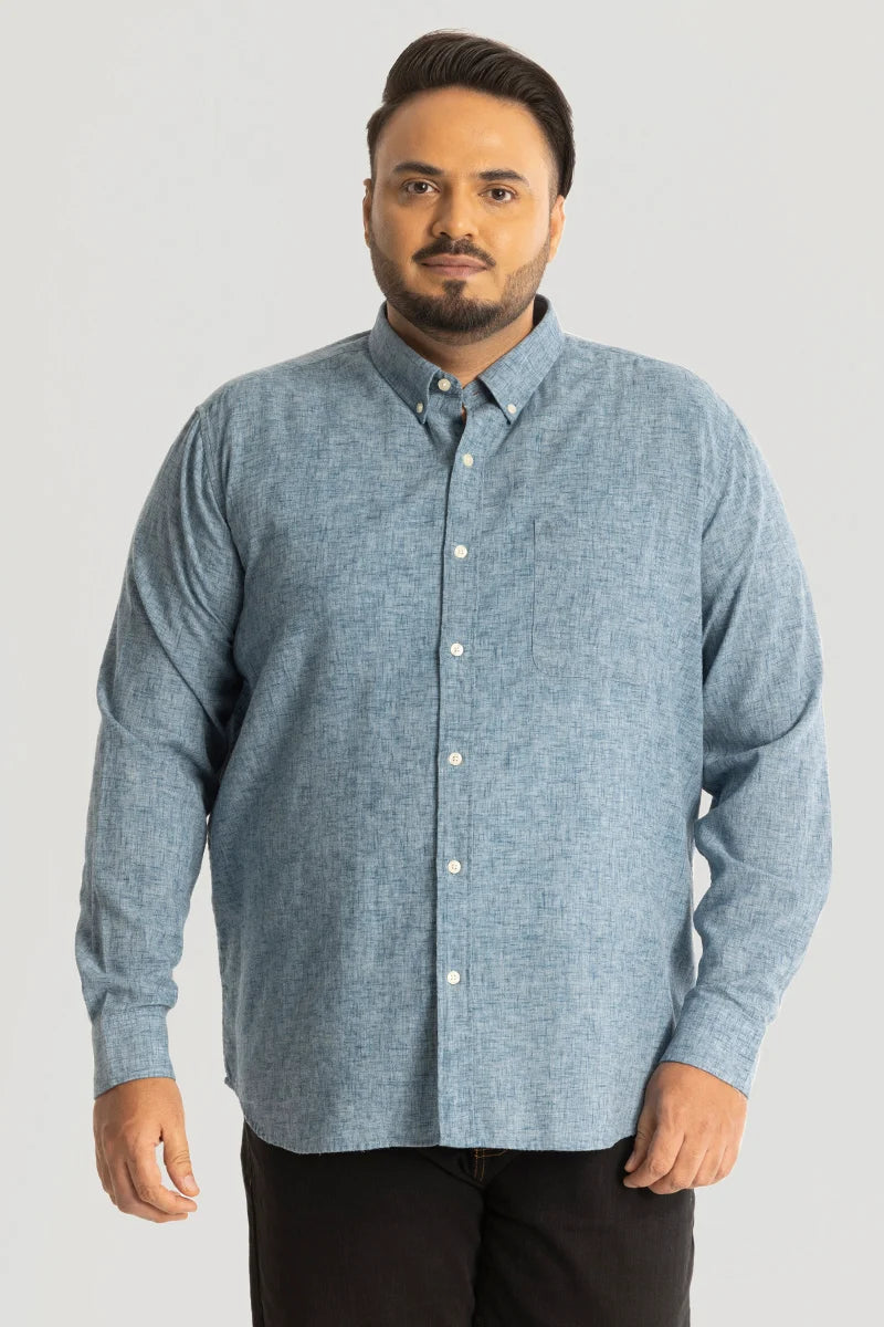 Blue Linen Blend Plus Size Shirt