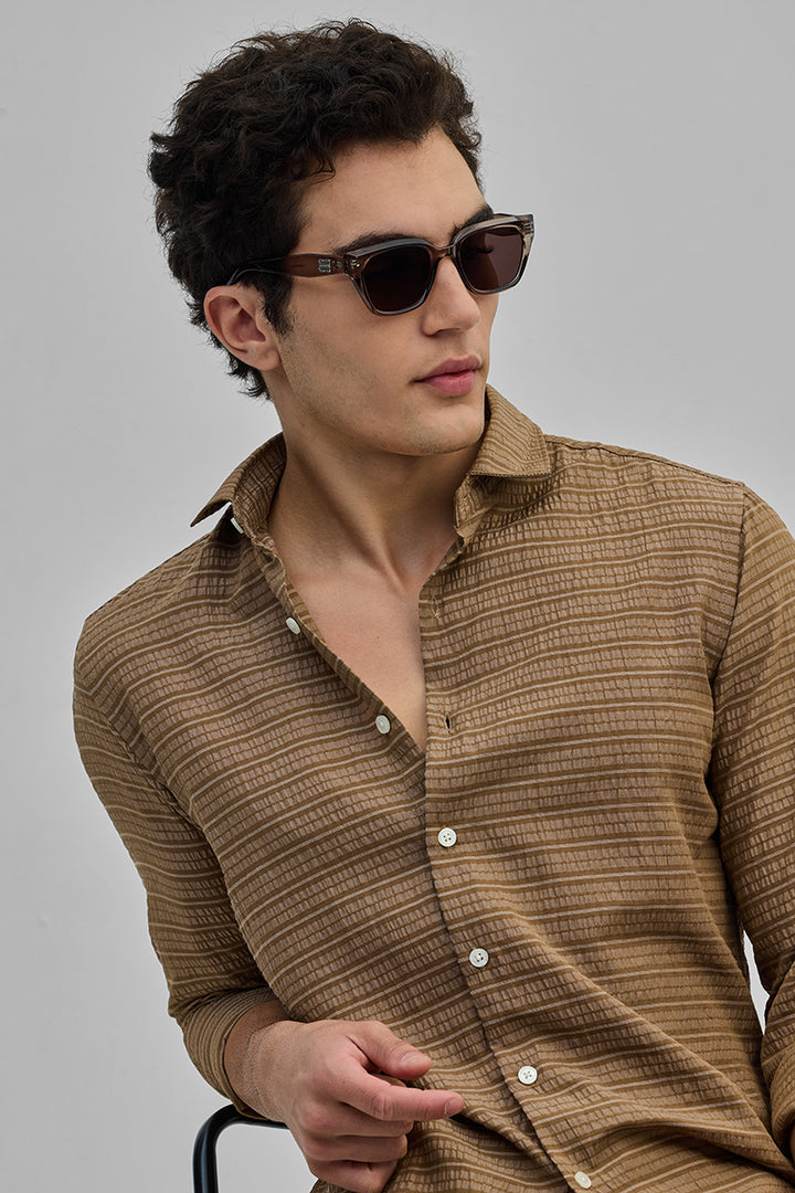 Tan Stripes Slim Fit Shirt