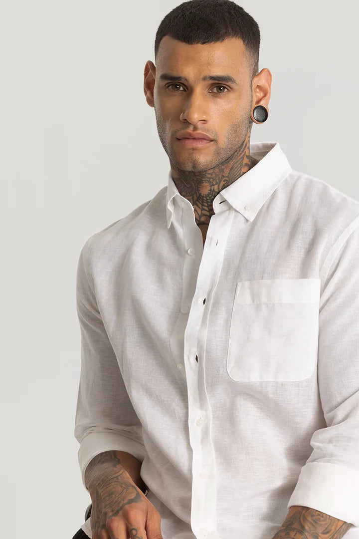 White Linen Blend Shirt