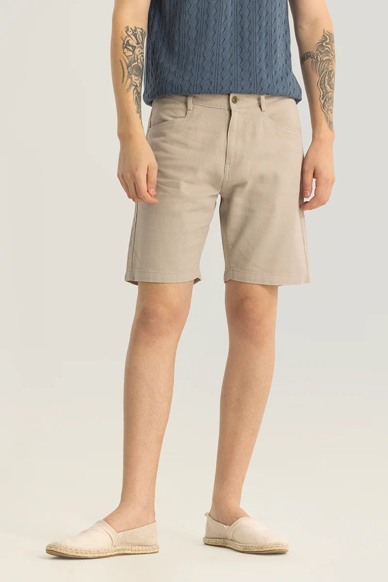 Viviane Beige Plain Regular Fit Shorts