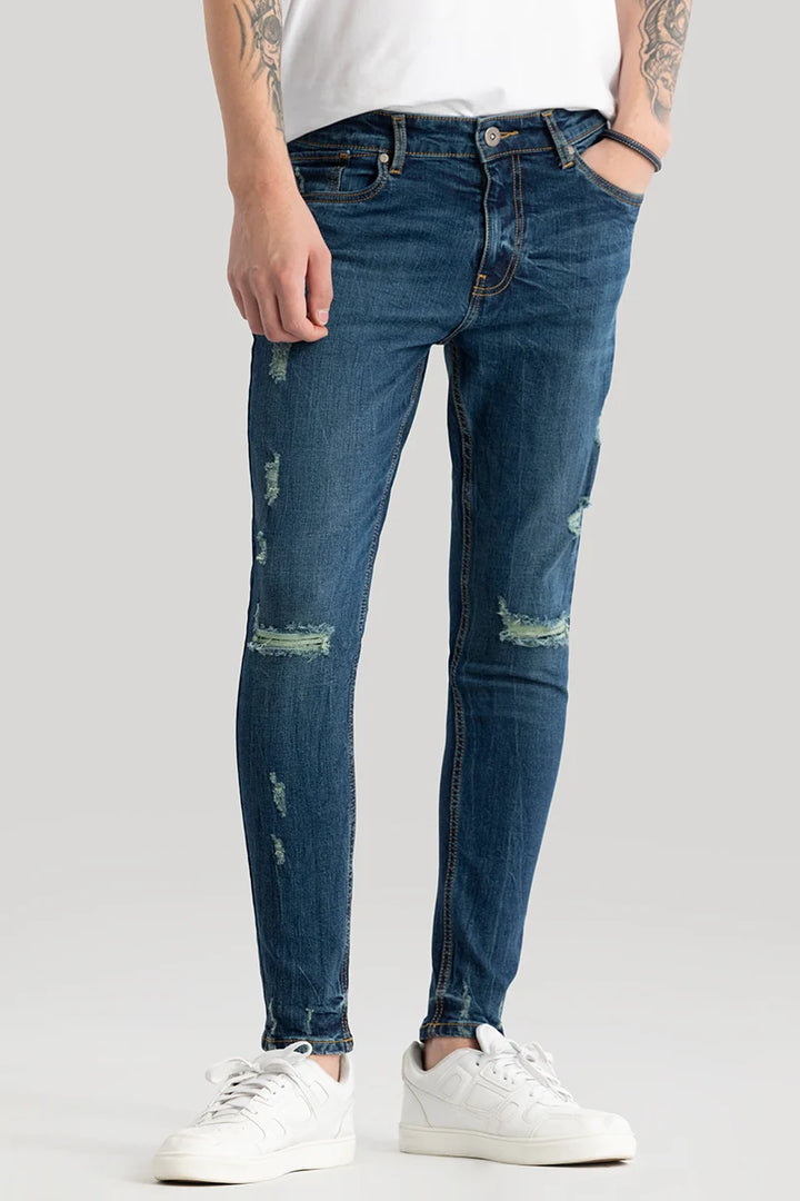 Ilaria Prussian Blue Distressed Skinny Fit Jeans