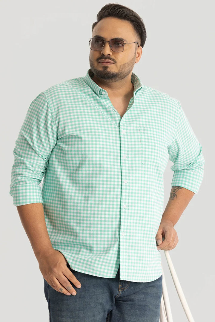 Green Oxford Checks Plus Size Shirt