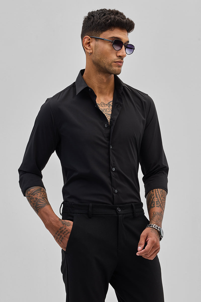 Black Slim Fit Stretch Shirt