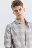 Alessia Cloud Grey Checks Linen Blend Shirt