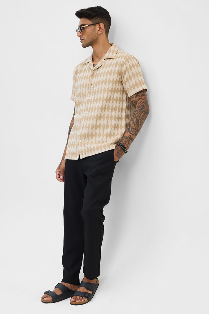 Beige Geometric Box Fit Shirt