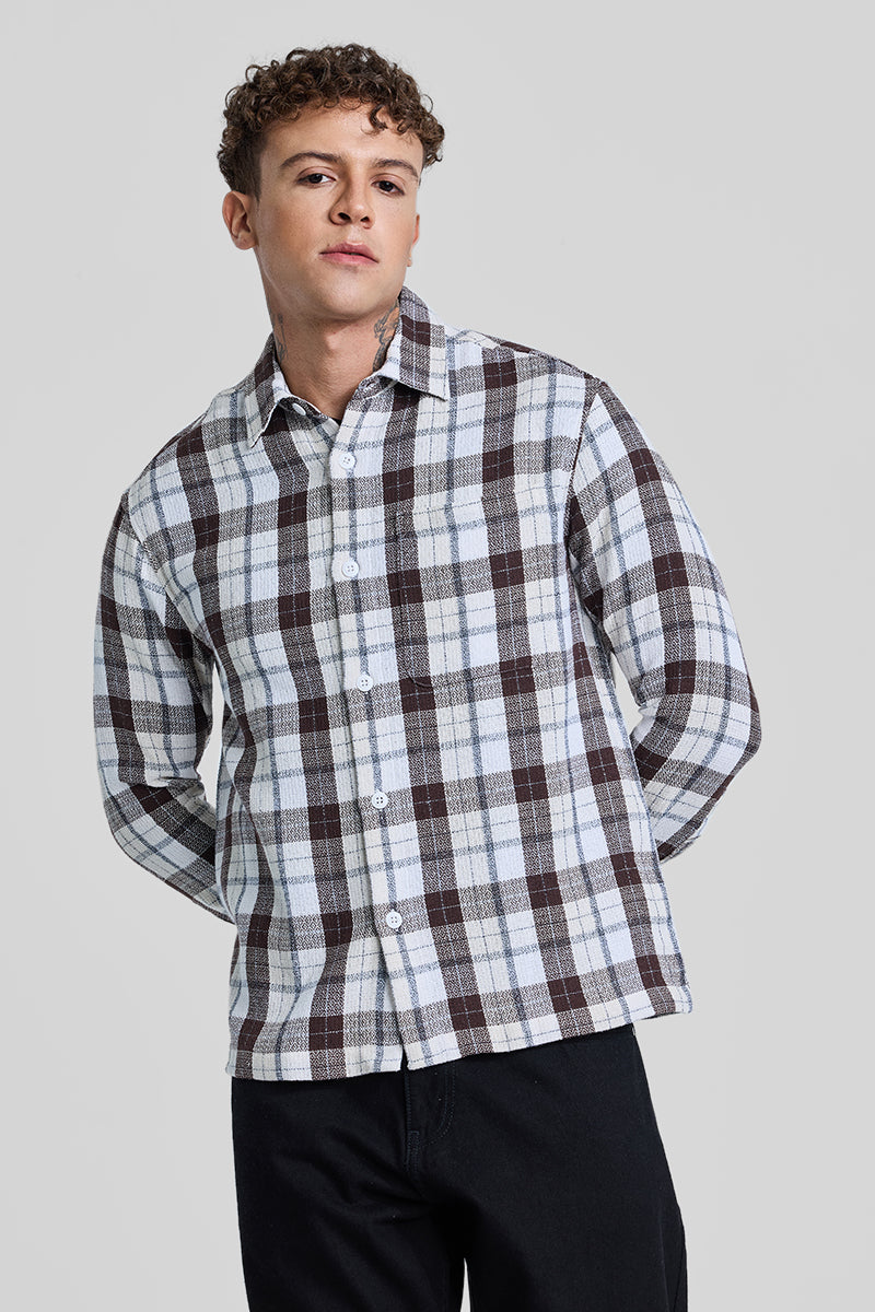 Dark Brown Box Fit Tartan Shirt