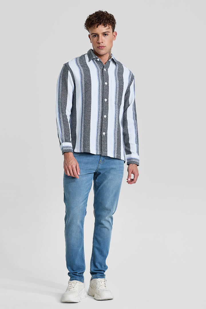 Charcoal Grey Stripes Box Fit Shirt