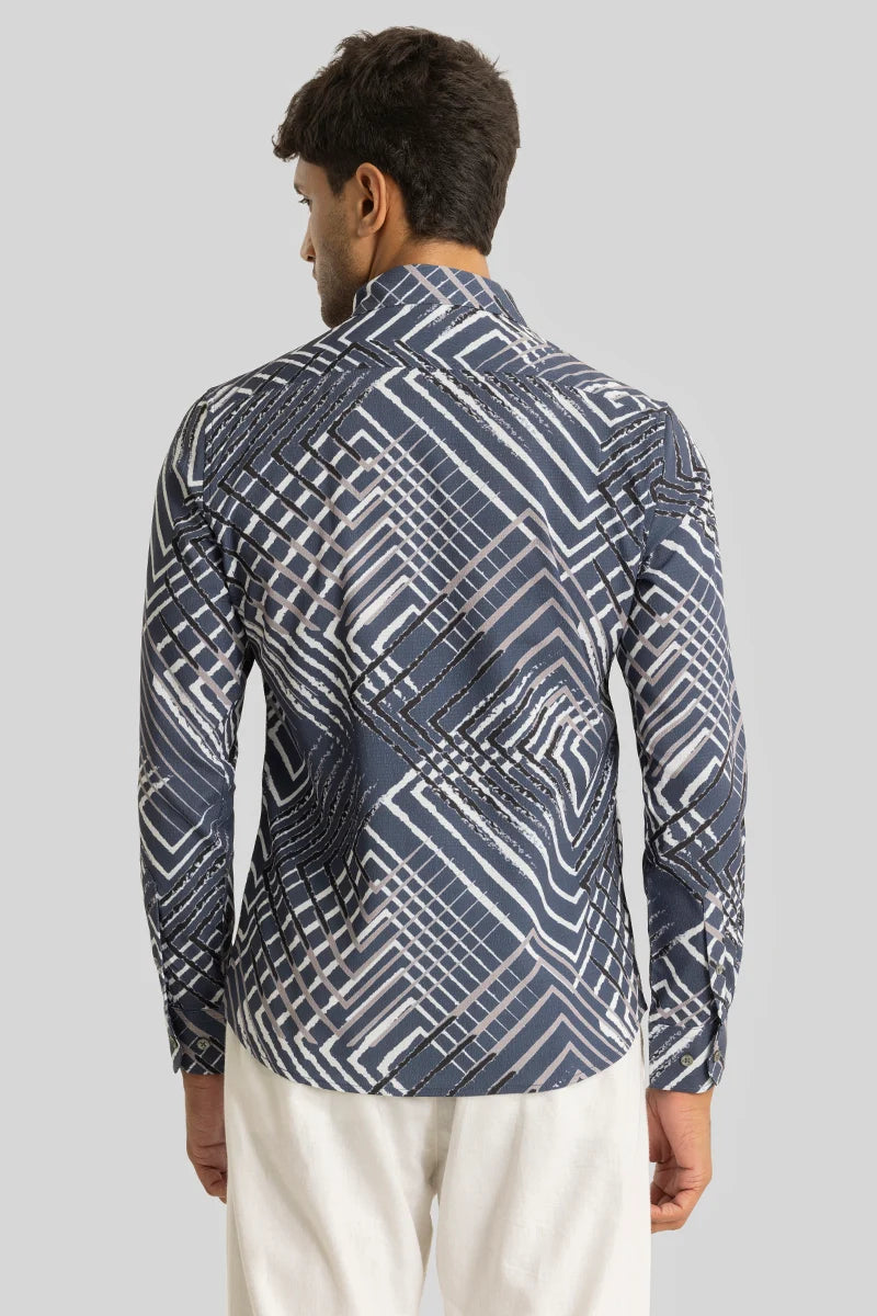 Momentum Greyish Blue Geometric Shirt