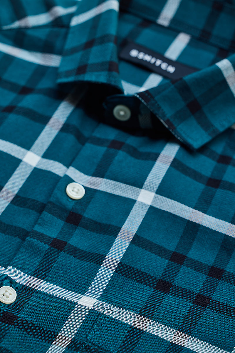 Teal Slim Fit Checks Shirt