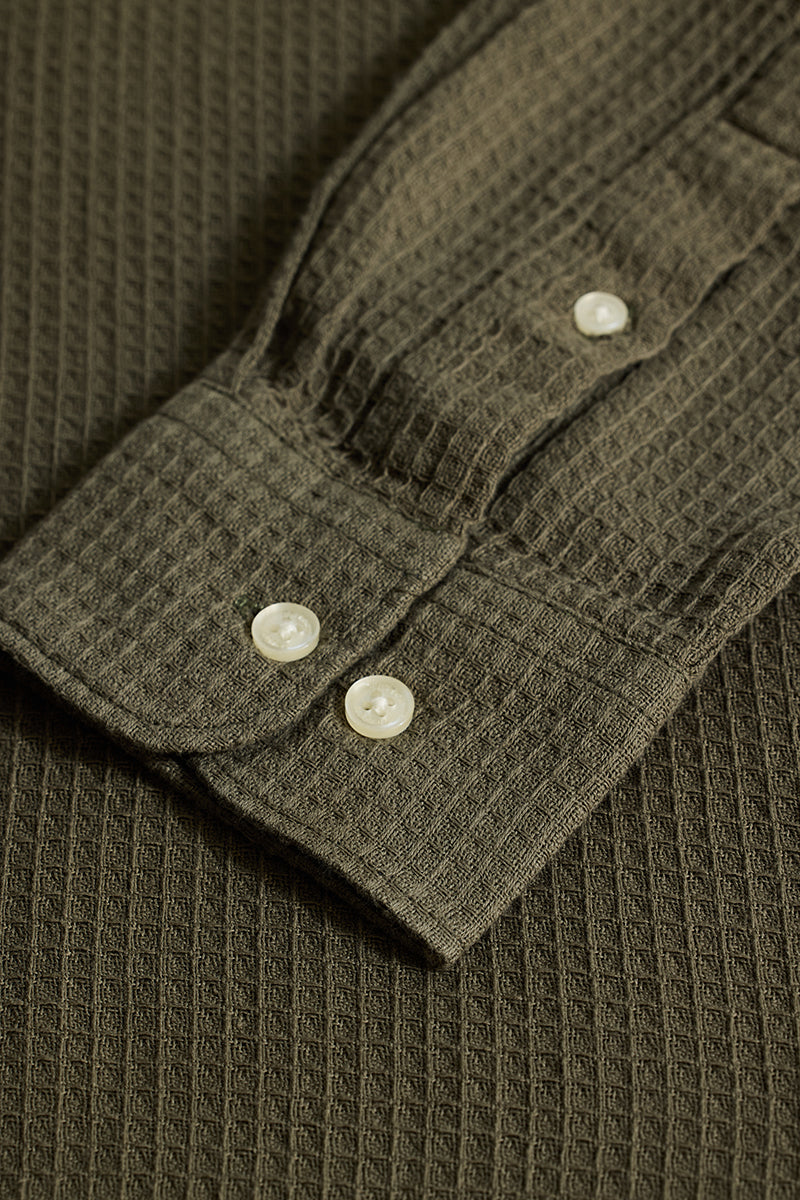 Olive Slim Fit Textured Shirt