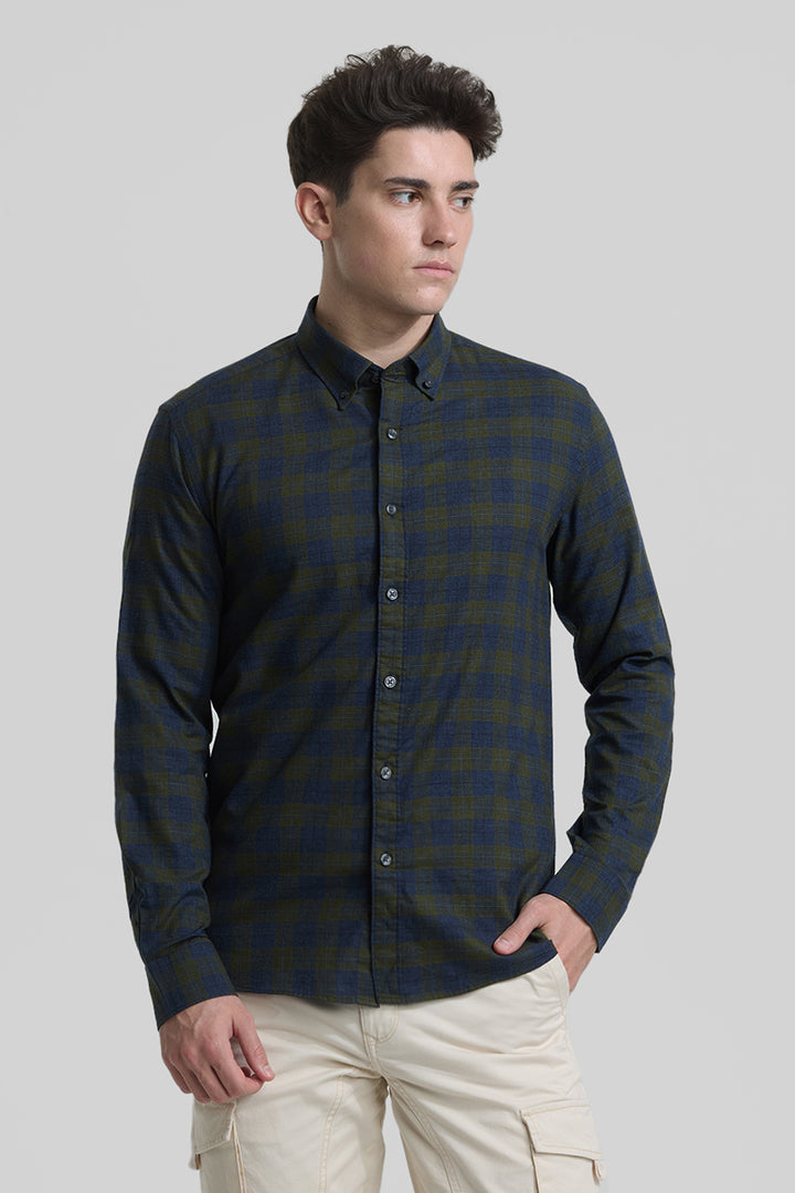 Olive Checks Slim Fit Shirt