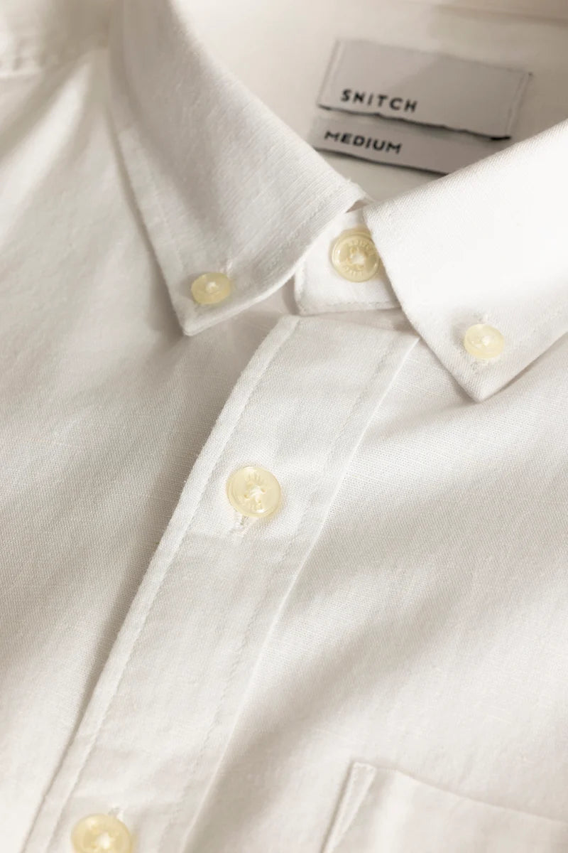 Henri White Plain Linen Blend Shirt