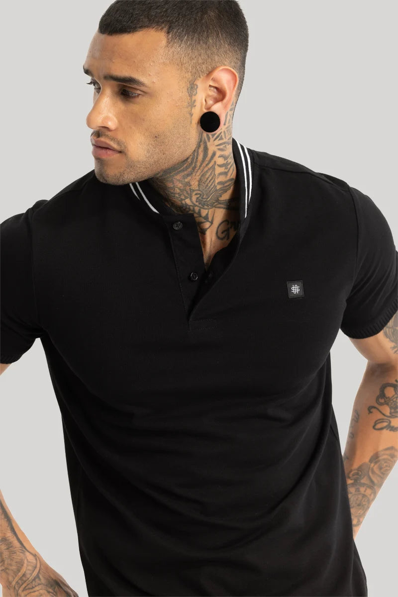 Baseball Collar Black Polo T-Shirt