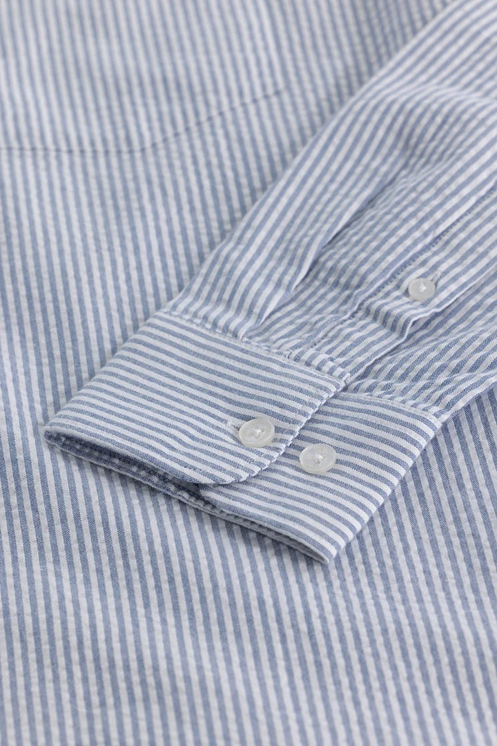 Blue Slim Fit Stripes Shirt