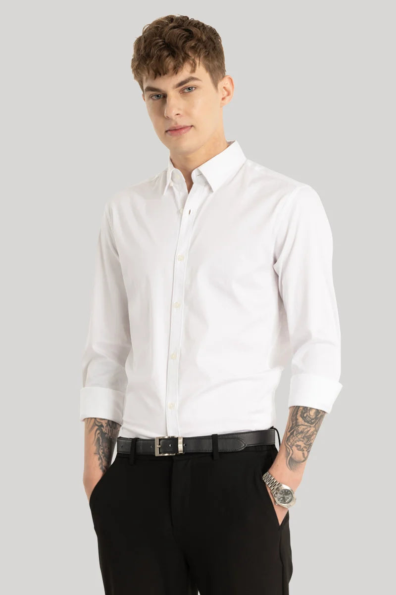 Satin Stretch White Plain Shirt