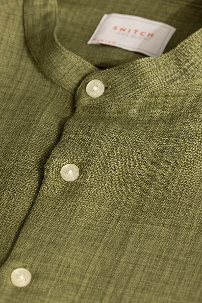 Green Mandarin Linen Shirt