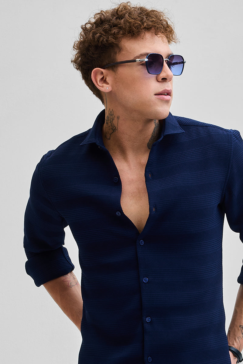 Navy Textured Slim Fit Shirt