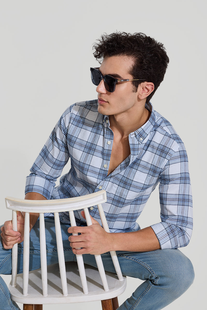 Light Blue Checks Slim Fit Shirt