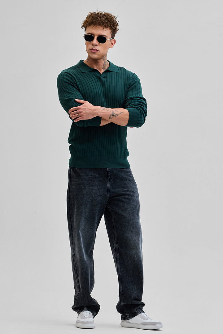 Dark Green Textured Polo T-Shirt