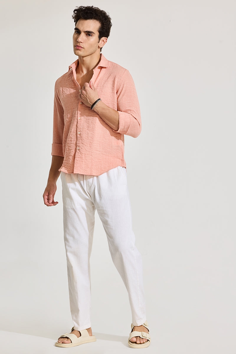 Peach Textured Slim Fit Shirt