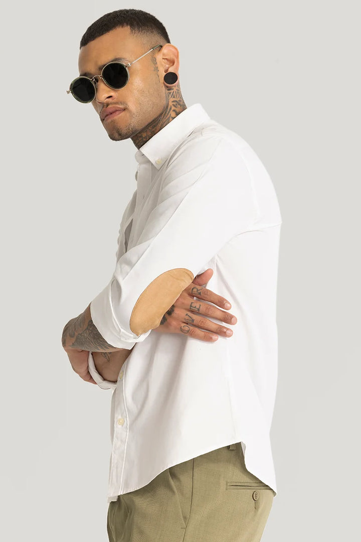 White Elbow Patch Oxford Shirt