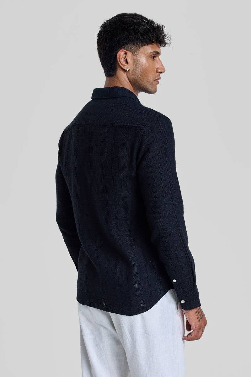 Black Knitted Slim Fit Shirt