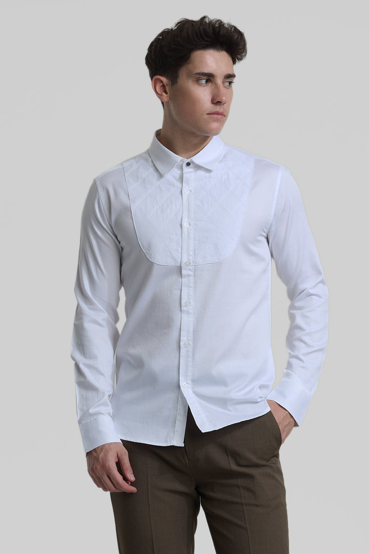 White Embroidered Slim Fit Shirt