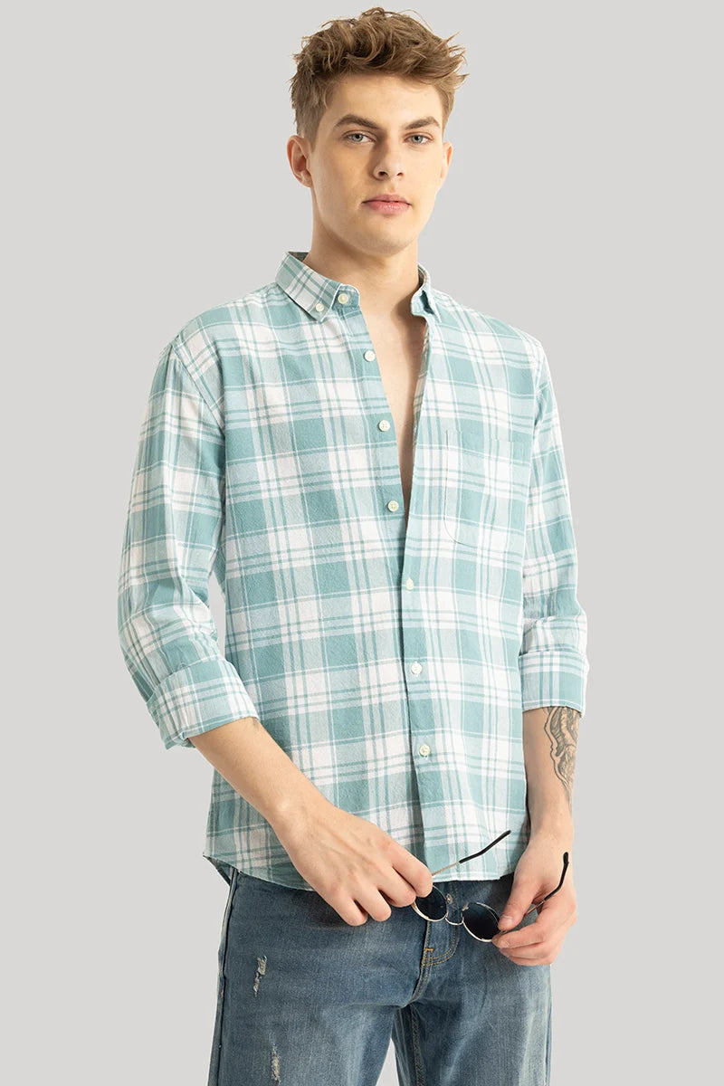 Titan Turquoise Checks Linen Shirt