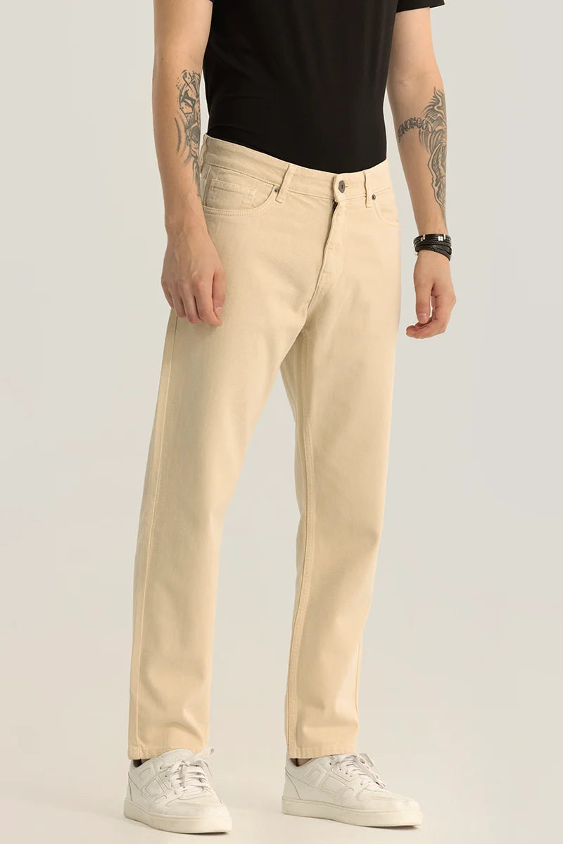 Etienne Cream Plain Relaxed Fit Jeans