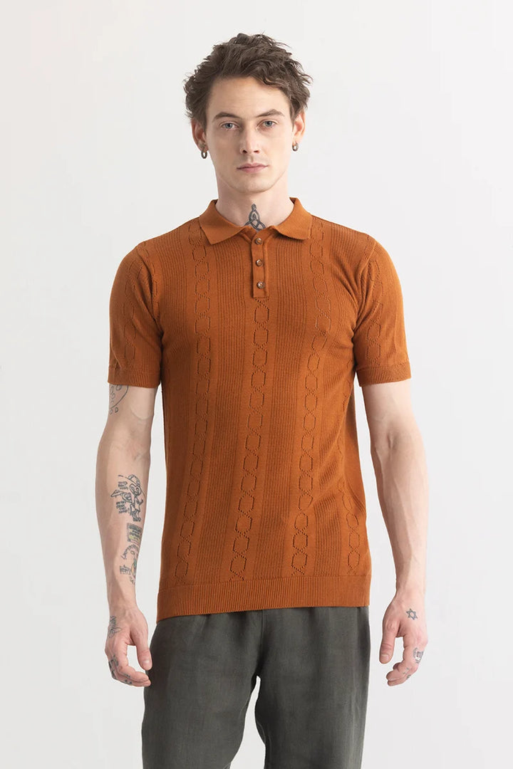 StitchSensei Brown Polo T-Shirt