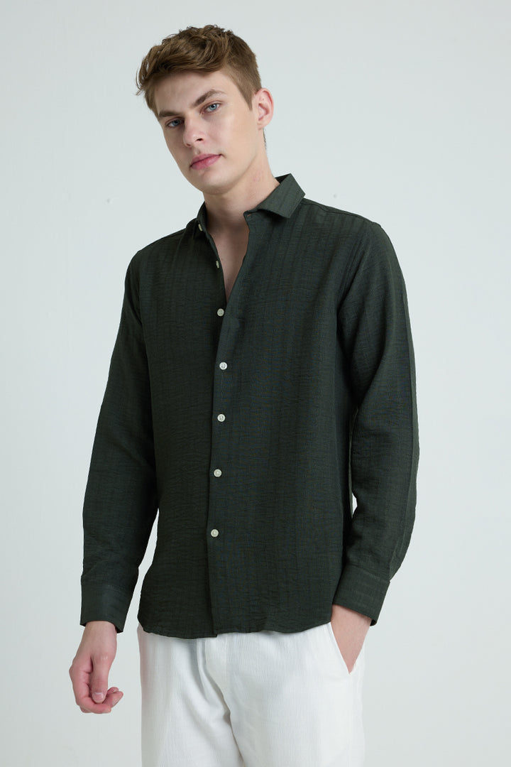 Olive Self Stripe Shirt