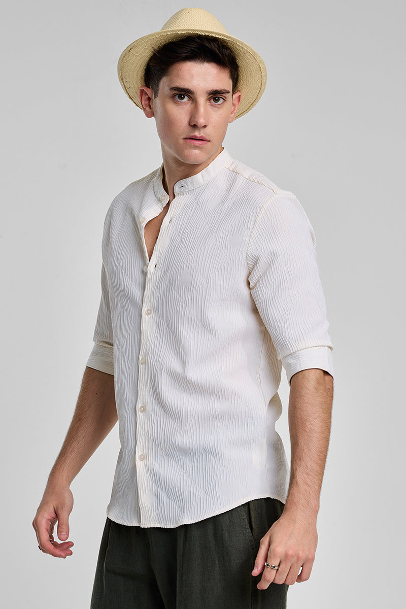 Cream Textured Mandarin Shirt