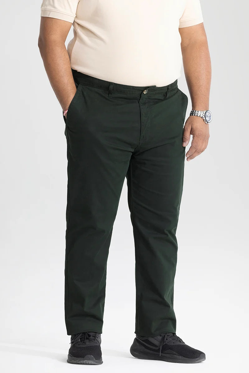 Seemly Dark Green Plain Regular Fit Plus Size Chinos