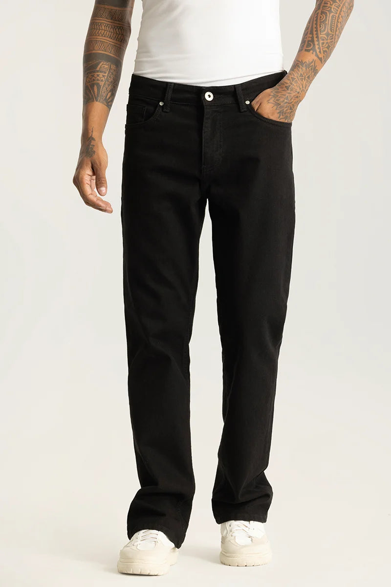 Vertex Black Plain Straight Fit Jeans