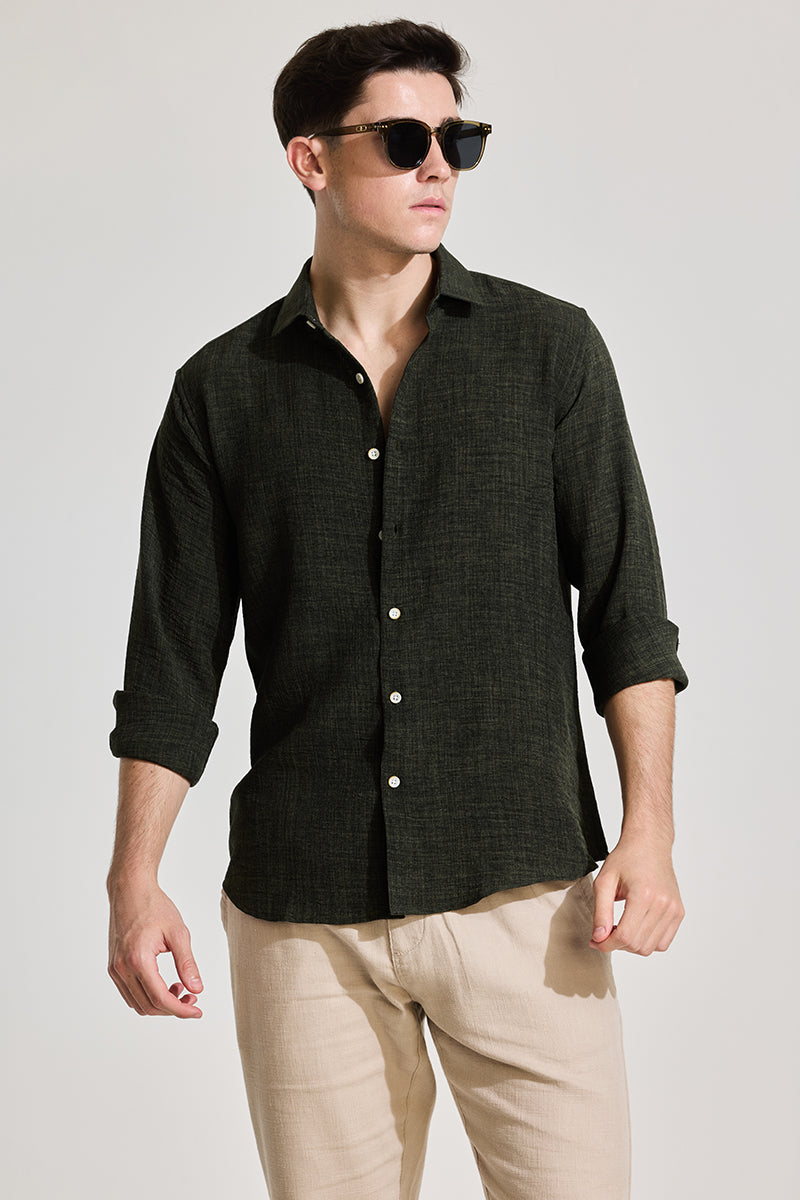 Black Textured Slim Fit Shirt