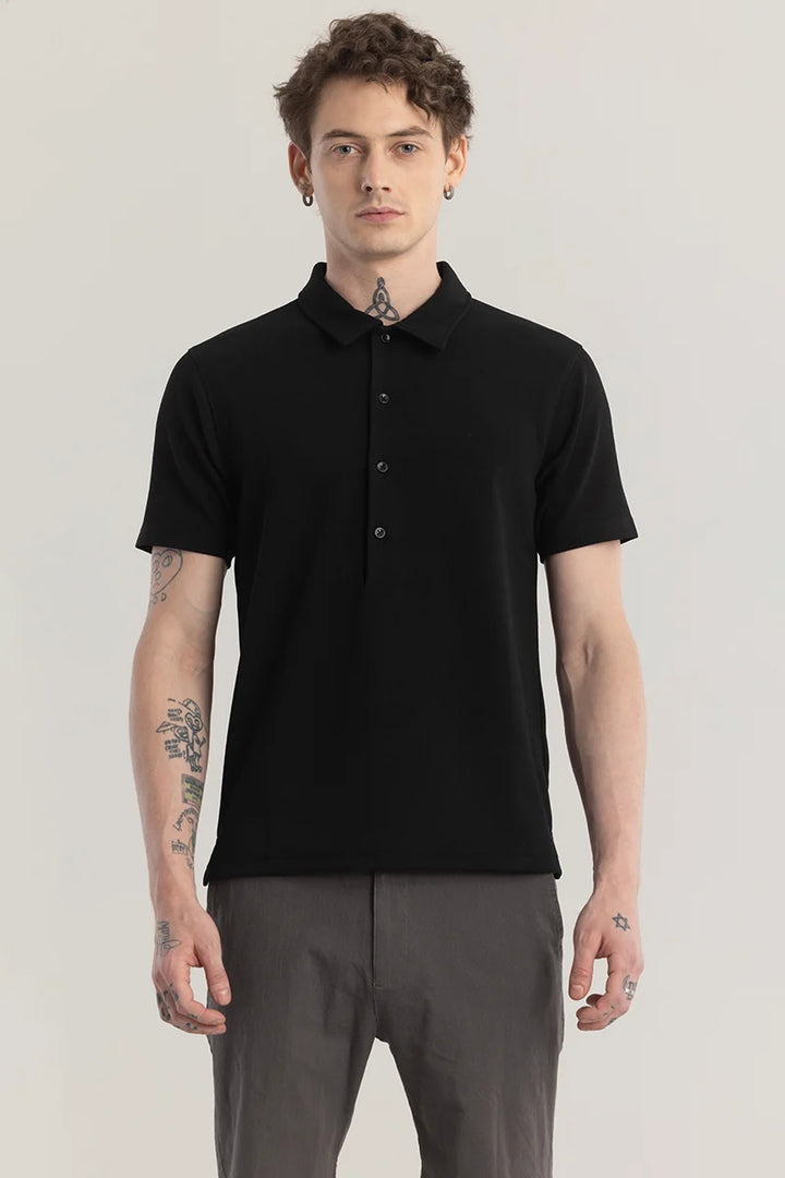 Poloshique Black Plain Polo T-Shirt