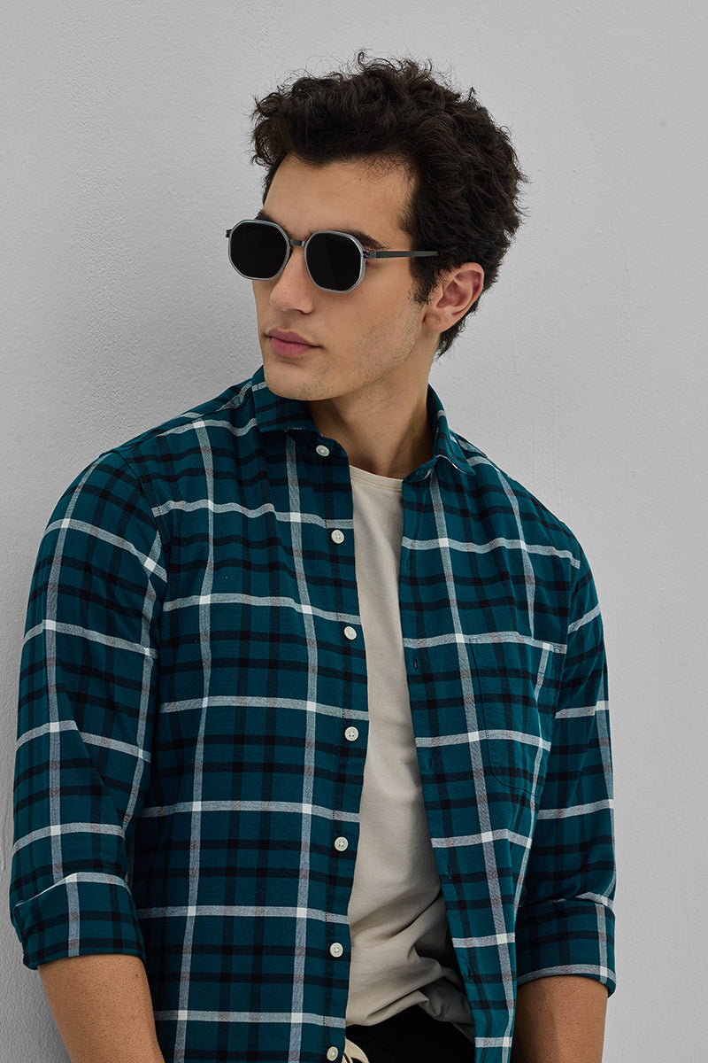 Teal Slim Fit Checks Shirt