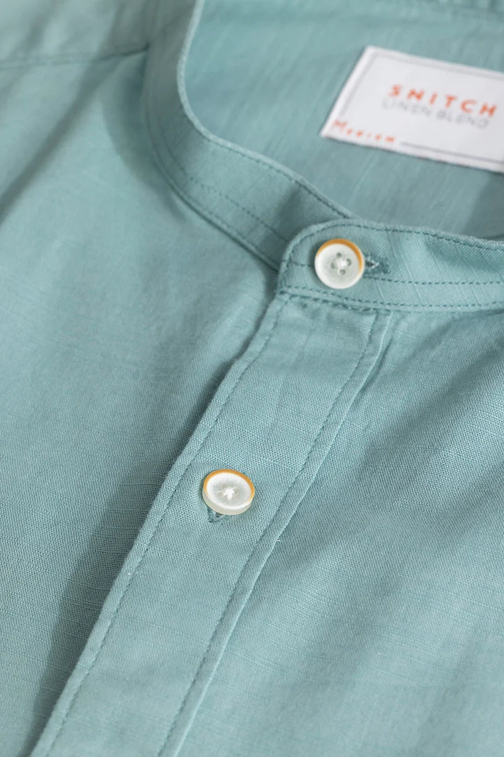 Mandarique Blue Linen Blend Shirt