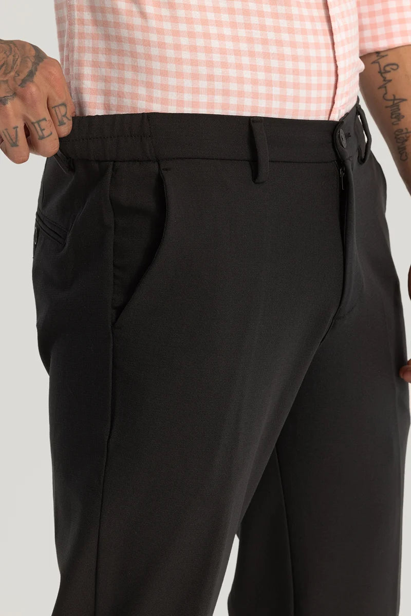 Black Plain Regular Fit Trousers