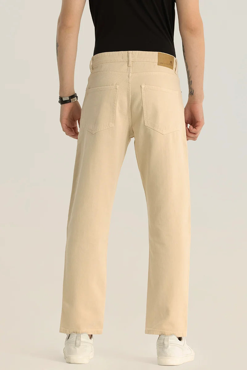 Etienne Cream Plain Relaxed Fit Jeans