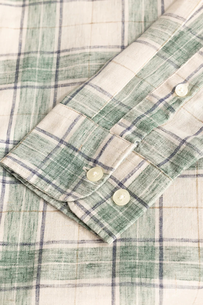 Green Linen Blend Checks Shirt