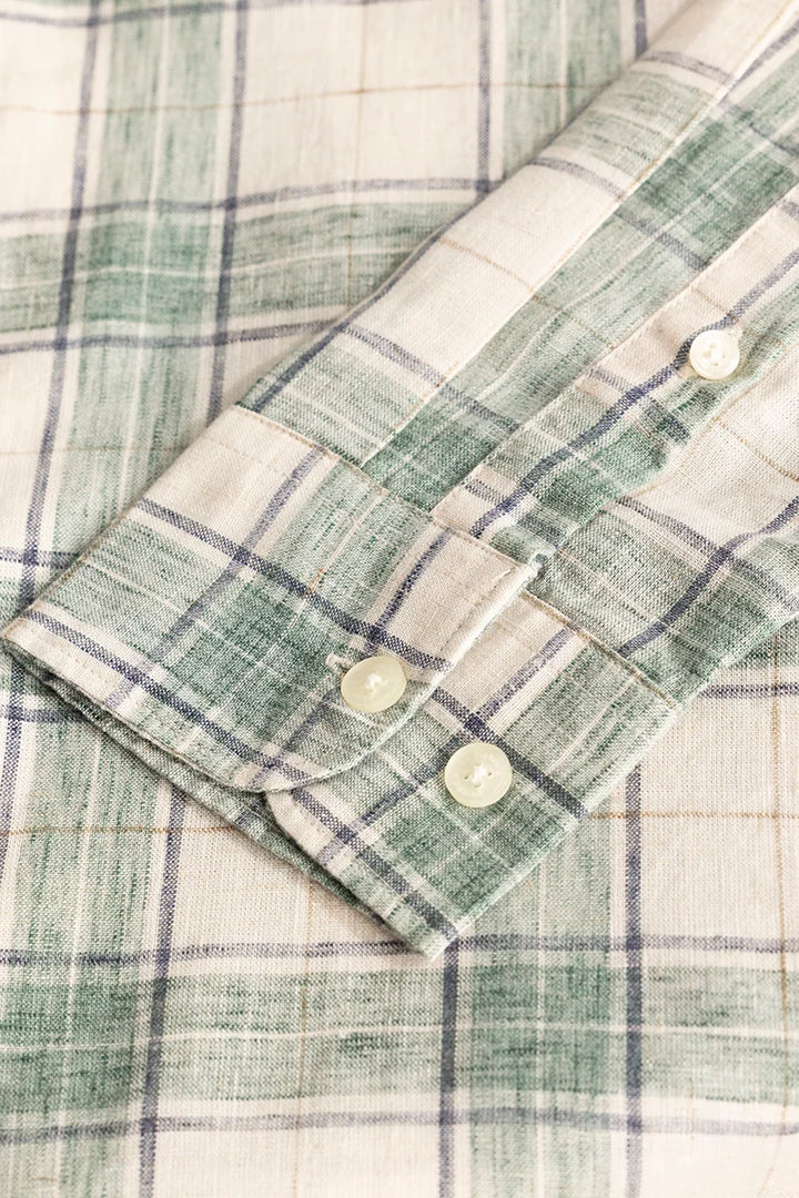 Green Linen Blend Checks Shirt