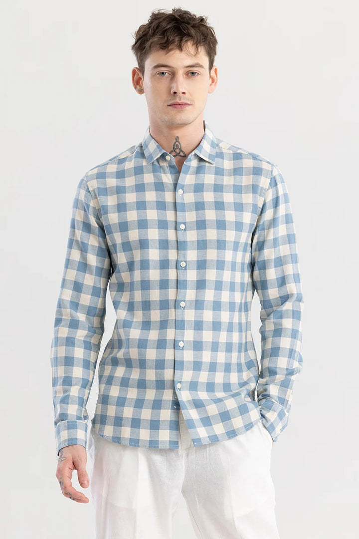 Elysium Blue Linen Checks Shirt