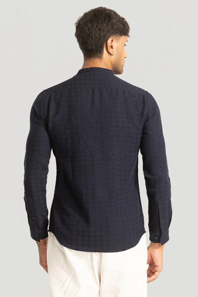 Navy Mandarin Textured Shirt