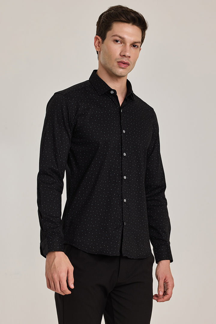 Black Geometric Slim Fit Shirt