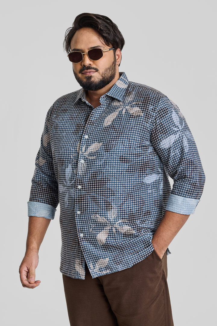 Blue Floral Textured Plus Size Shirt